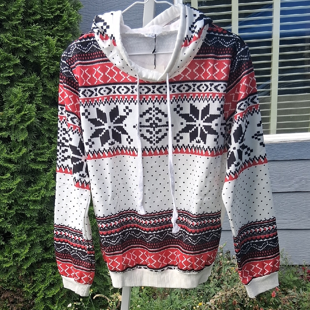 Meaneor Womens Pullover Winter Themed Hooded Sweatshirt Size M